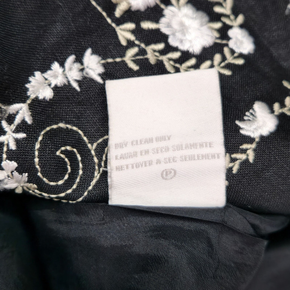Black Linen Embroidered Paisley Dress Elegant Vtg Romantic Size 8P Liz Claiborne - Picture 10 of 12